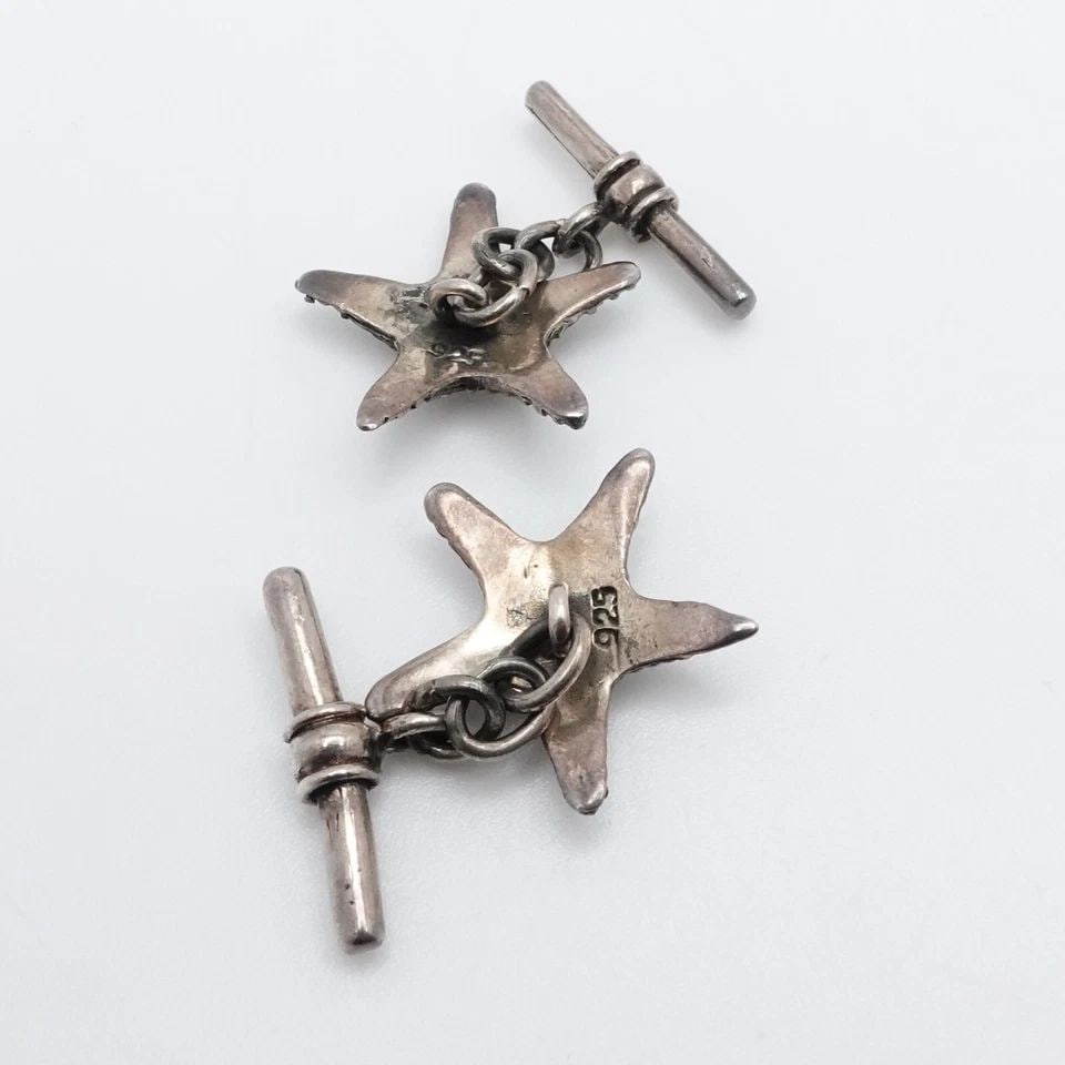 STERLING SILVER STAR FISH SEA LIFE CHAIN CUFFLINKS (1 of 2)