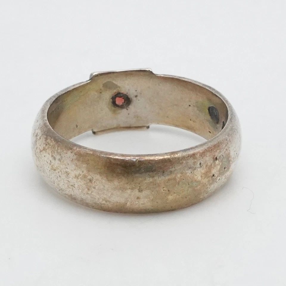 STERLING SILVER ROUND ORANGE GARNET BAND RING SIZE 6.25 (1 of 2)