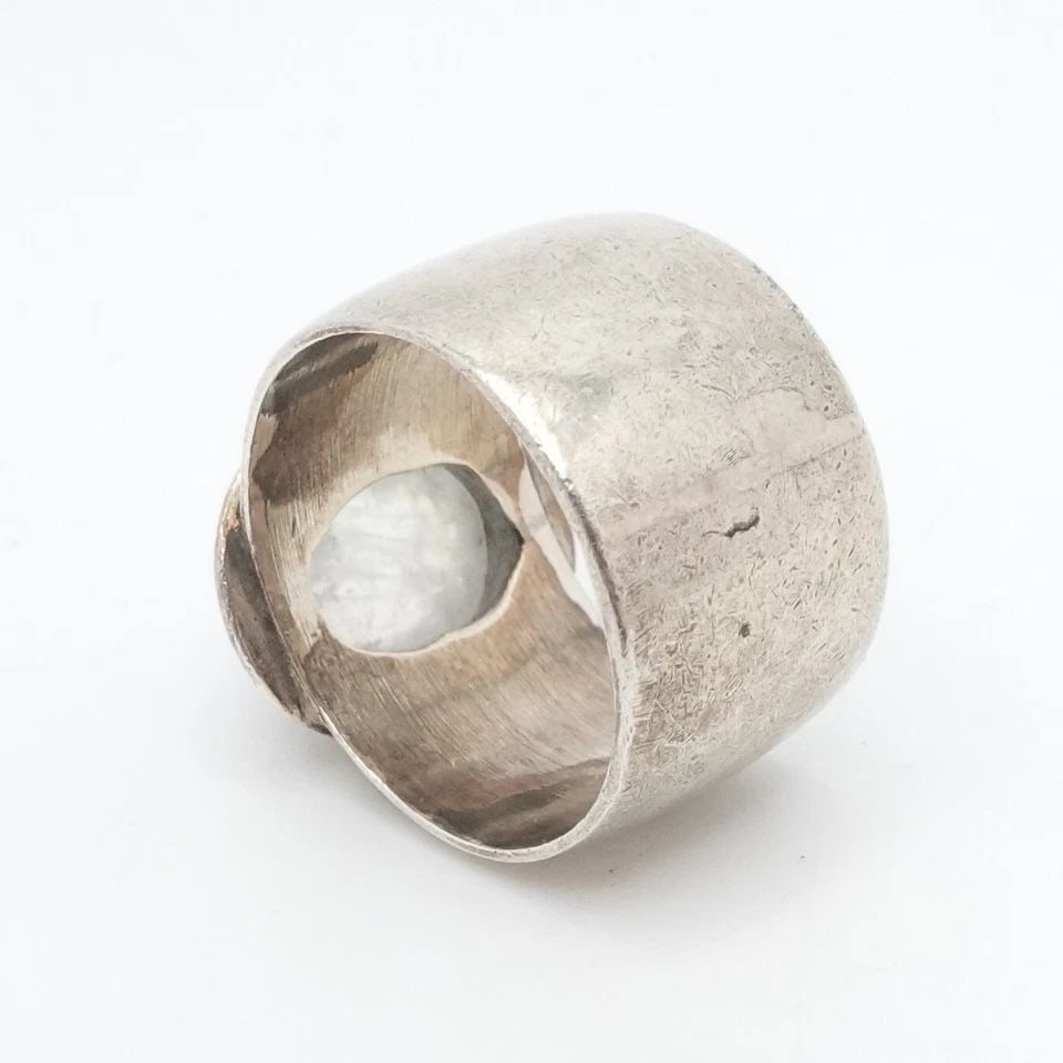 SILVER MOONSTONE GEMSTONE CABOCHON WIDE BAND RING SIZE 6.5 (1 of 2)