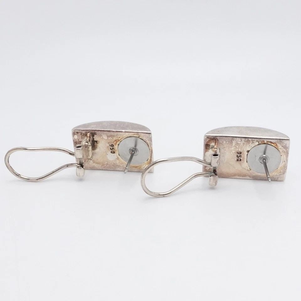 SILVER 950 BROWN MULTI GEMSTONE INLAY RECTANGLE CLIP ON STUD EARRINGS 3/4" (1 of 1)