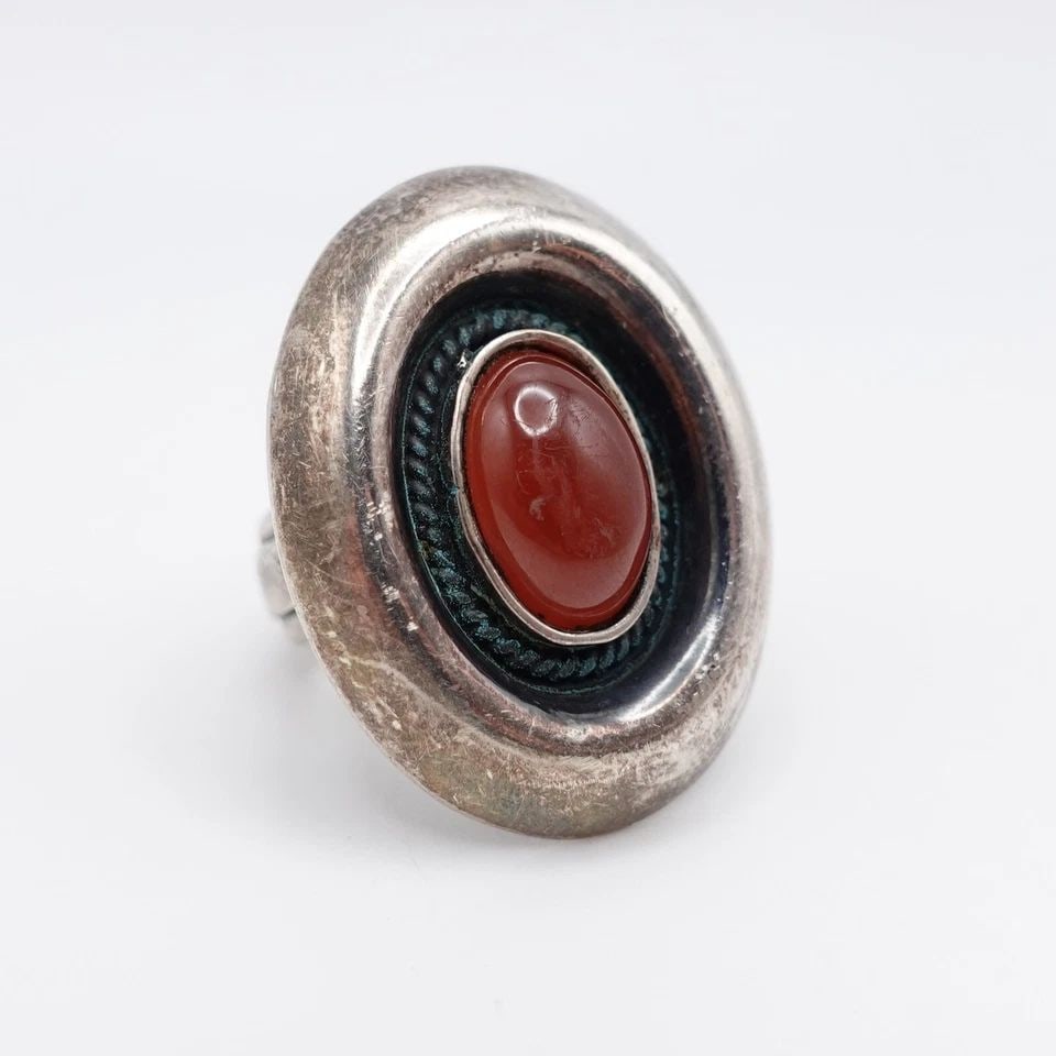 OP SILVER 950 CARNELIAN GEMSTONE PUFFY OVAL RING - SIZE 6.5 (1 of 1)