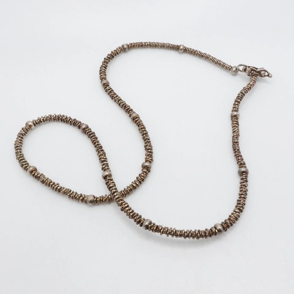 SILVER 950 CLASP TWIST & ROUND BEADED CORD NECKLACE - 16" (1 of 2)