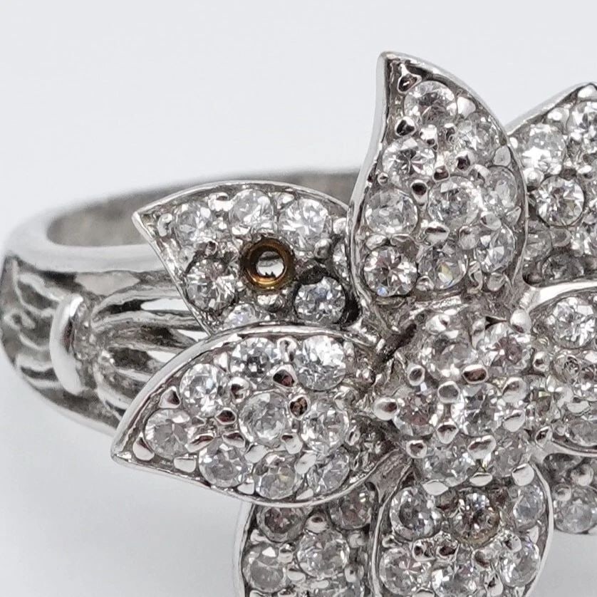 ATI STERLING SILVER PAVE CLEAR CZ CUBIC ZIRCONIA FLOWER RING SIZE 9.25 (1 of 1)