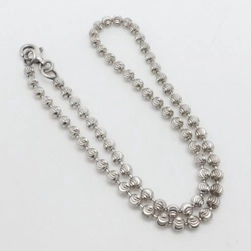 STERLING SILVER ROUND DIAMOND CUT 3MM CHAIN LINK ANKLET BRACELET 11" LONG (1 of 1)
