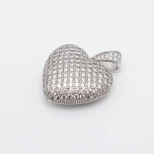 STERLING SILVER PAVE HEART CLEAR CUBIC ZIRCONIA PENDANT 1.25" (1 of 1)
