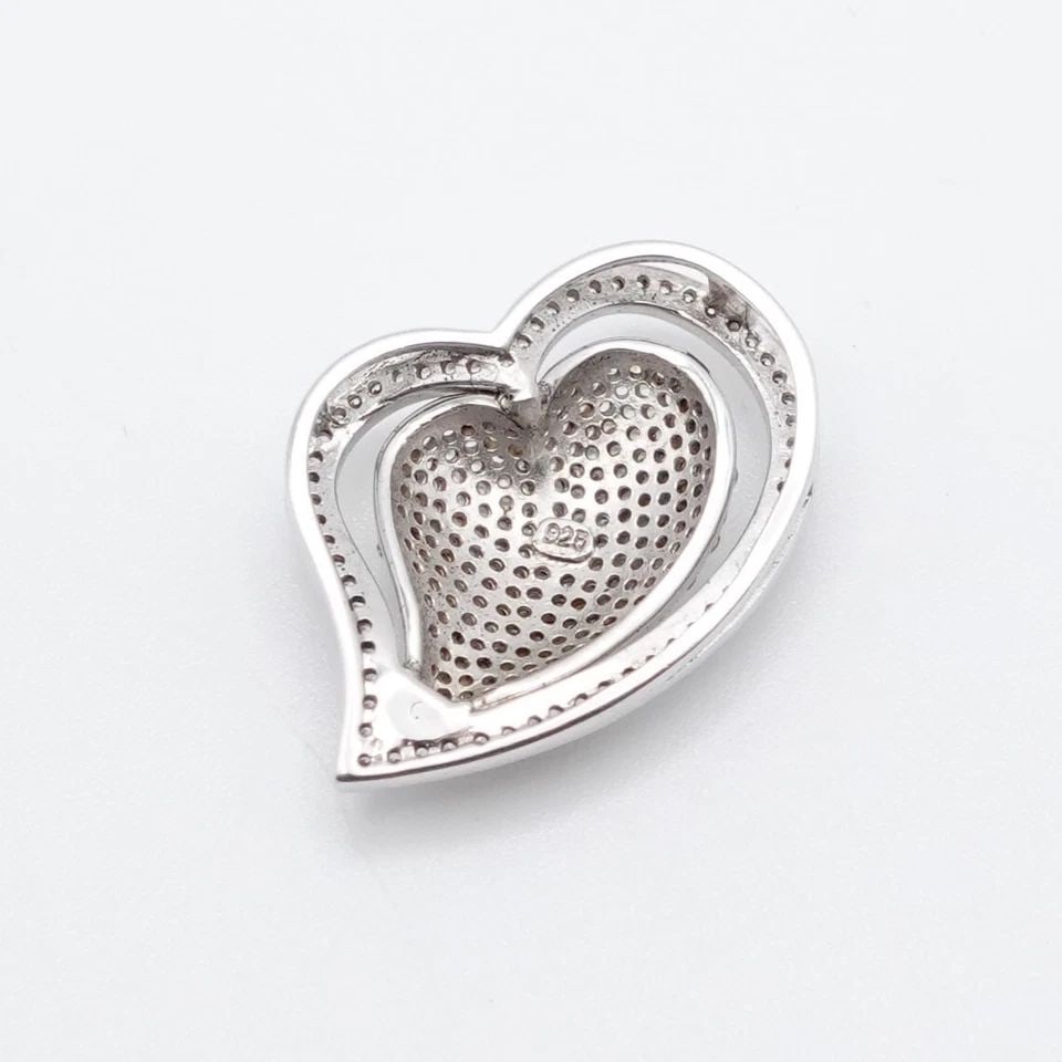 STERLING SILVER PAVE CURVED HEART CLEAR CUBIC ZIRCONIA SLIDE PENDANT (1 of 2)