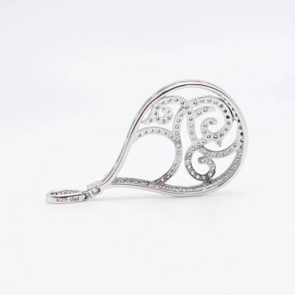 STERLING SILVER PAVE CLEAR CZ CUBIC ZIRCONIA OPENWORK SCROLL DROP PENDANT (1 of 2)