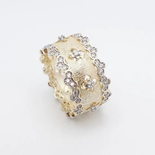 FZN GOLD PLATED STERLING SILVER CLEAR CZ CUBIC ZIRCONIA 12MM BAND RING SIZE 7.5: FZN GOLD PLATED STERLING SILVER CLEAR CZ CUBIC ZIRCONIA 12MM BAND RING SIZE 7.5 FZN Gold Plated Sterling Silver Clear Cubic Zirconia Ornate Band Ring Size - 7.5 Band Width - 12mm Stone Size - 1.5mm To