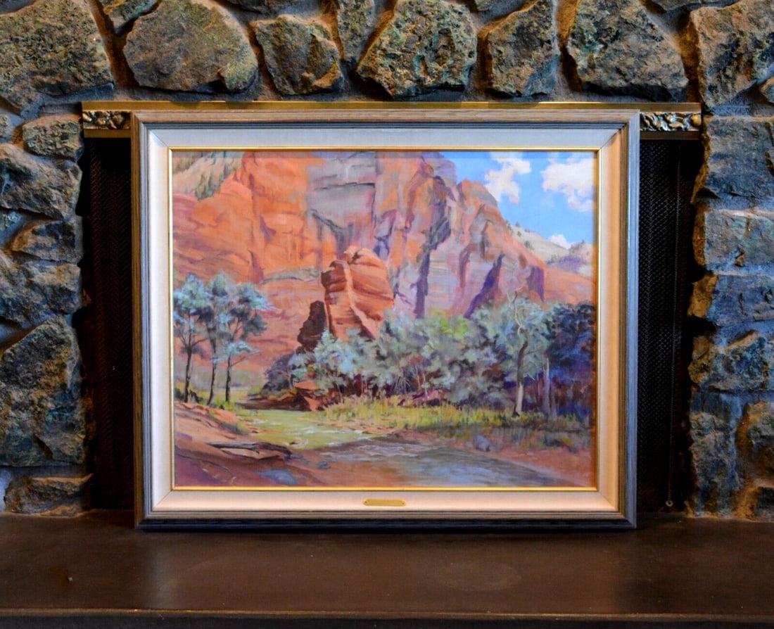 TOM WARD - LANDSCAPE OIL PAINTING - SINAWAVA AT ZION NATIONAL PARK - THE NARROWS (1 of 2)