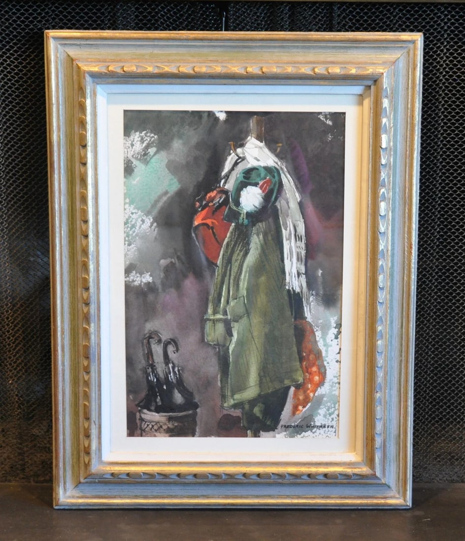 FREDERIC WHITAKER (1890-1980) WATERCOLOR PAINTING "COAT ON RACK" CALIFORNIA: FREDERIC WHITAKER (1890-1980) WATERCOLOR PAINTING "COAT ON RACK" CALIFORNIA Item Description: This original watercolor painting was done by California artist Frederic Whitaker (1890-1980). It is title