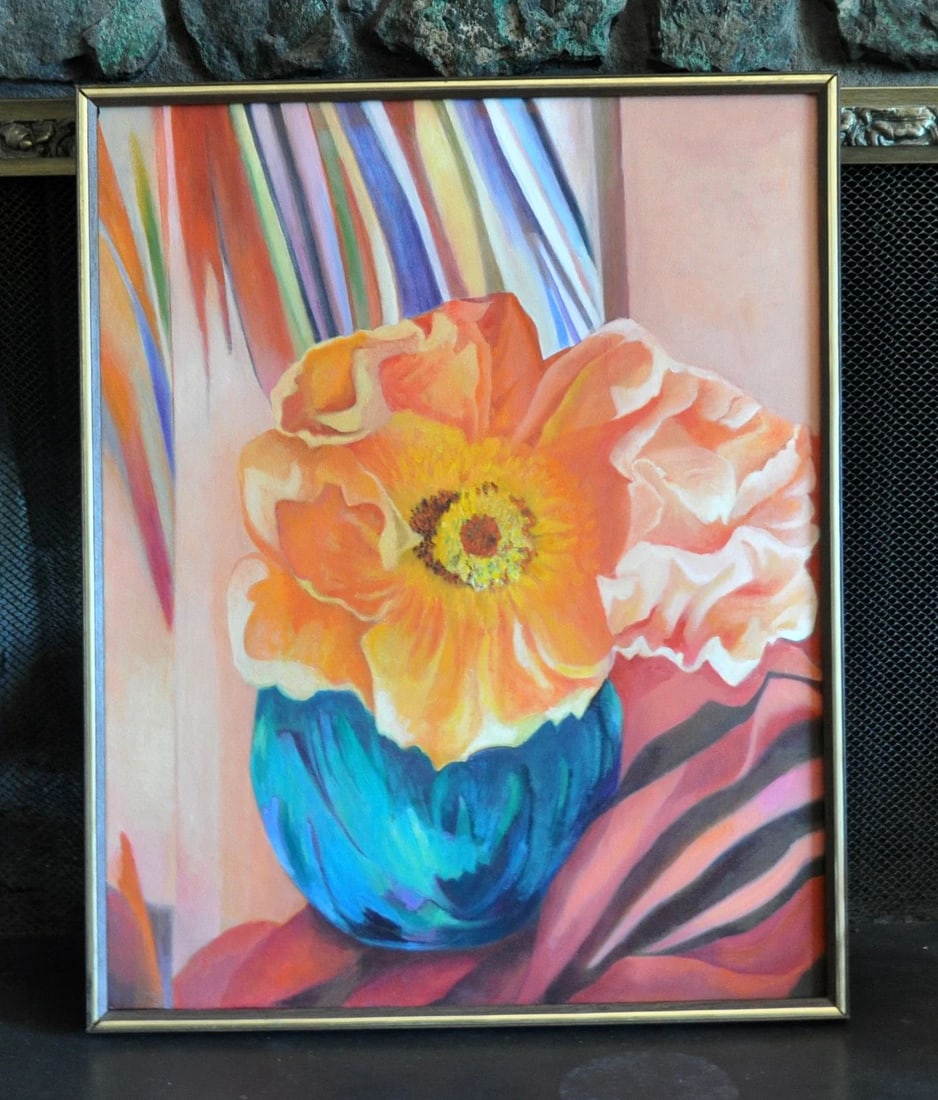 IRENA D. GRIEZE - VIBRANT ORIGINAL PAINTING - ROSE IN VASE - LITHUANIAN ARTIST (1 of 2)