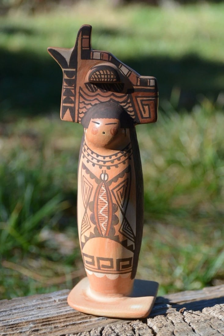 DARLENE NAMPEYO - HOPI MAIDEN FIGURE POT - INTRICATE CORN BUTTERFLY 7 1/8" TALL (1 of 2)