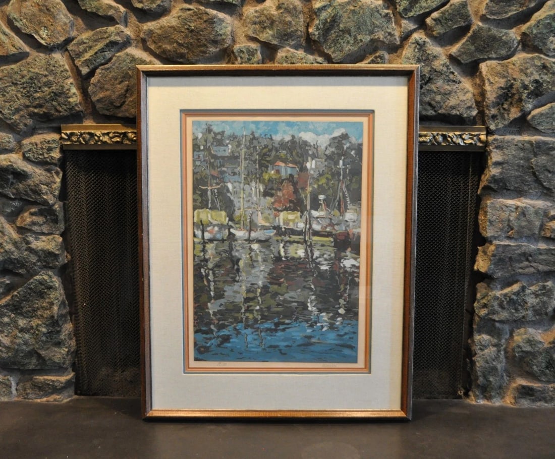 "SAUSALITO REFLECTIONS" CALIFORNIA BOATS IN HARBOR SERIGRAPH PRINT MARCO SASSONE (1 of 2)