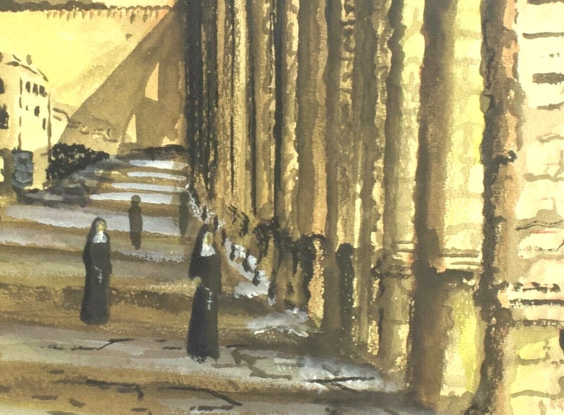 VINTAGE WATERCOLOR PAINTING - NUNS NEAR ST. PETER'S SQUARE - TULLIS FOSTER" (1 of 2)