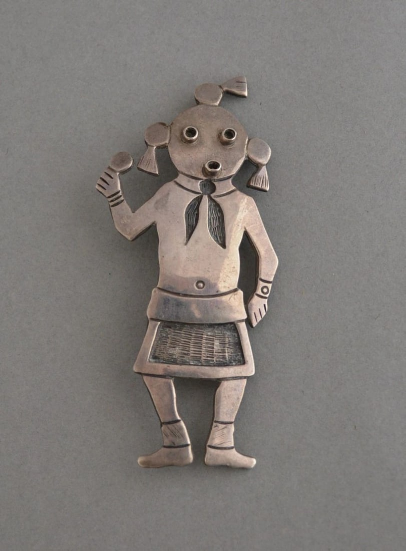 LEROY KEWANYAMA 1922-1991 - HOPI GUILD SILVER PIN PENDANT - MUDHEAD KACHINA 3" (1 of 1)