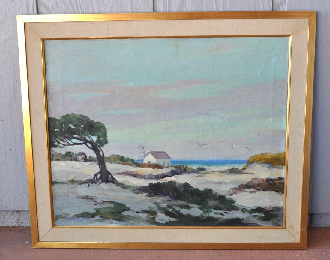 ROBERT CONNAVALE - OIL PAINTING SAND DUNES & SEAGULLS- CAPE HENRY VIRGINIA 1944 (1 of 1)