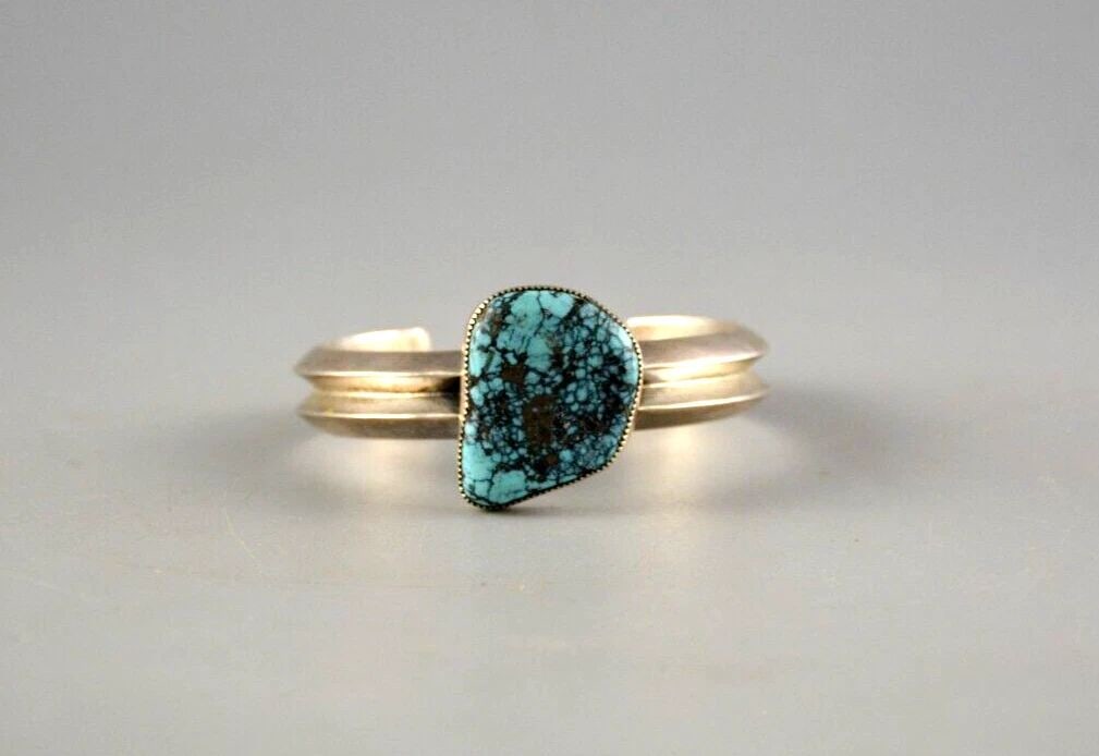 RAY BENNETT - VINTAGE NAVAJO INDIAN SILVER BRACELET - GREAT TURQUOISE! 6 1/2" (1 of 2)