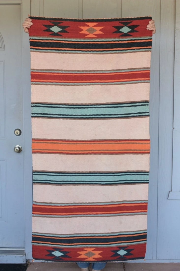 VINTAGE STRIPED DOUBLE SADDLE BLANKET RUG - 63" X 30.5" (1 of 1)