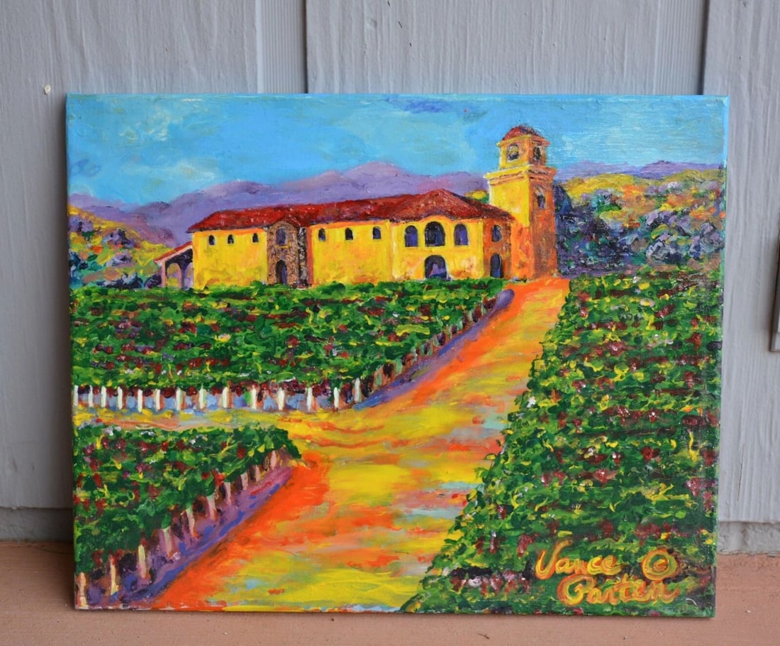 IMPRESSIONIST PAINTING OLD SOUTHWEST MISSION CHURCH & VINEYARD - VANCE PARTEN (1 of 2)