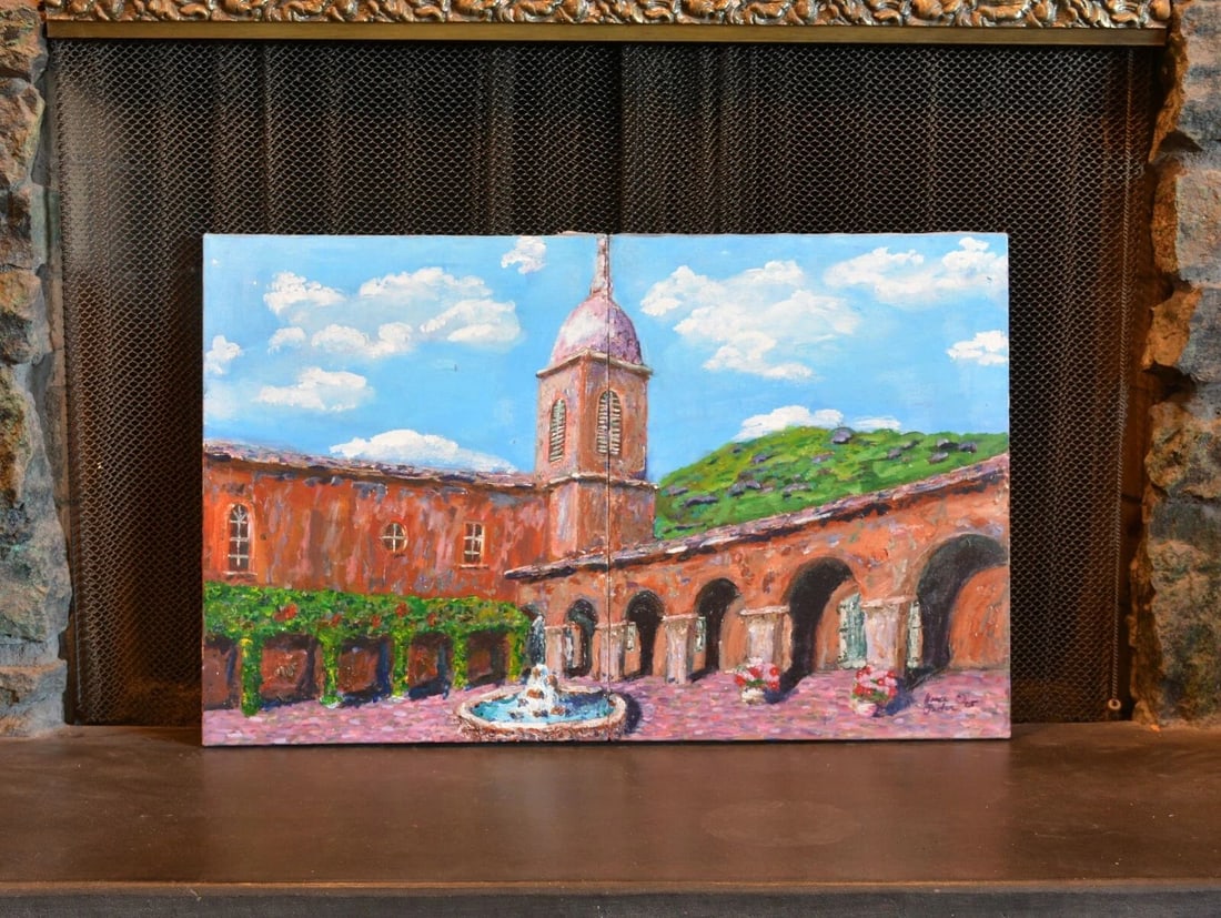 ORIGINAL COLORFUL IMPRESSIONIST OIL PAINTING - OLD MISSION CHURCH - VANCE PARTEN (1 of 2)