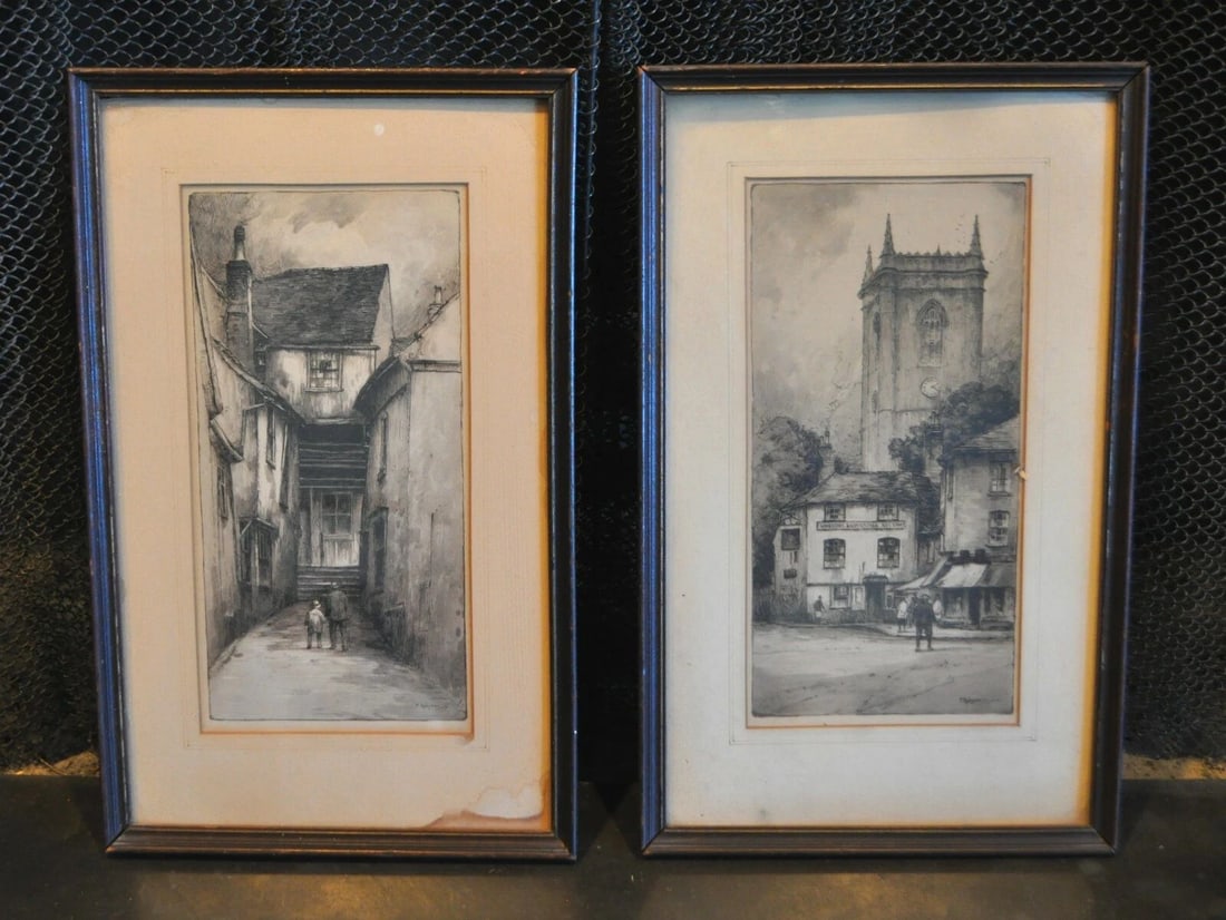 2 VINTAGE ETCHINGS - ENGLAND HIGH WYCOMBE - FEATHERSTONE ROBSON - EARLY 1900S (1 of 2)
