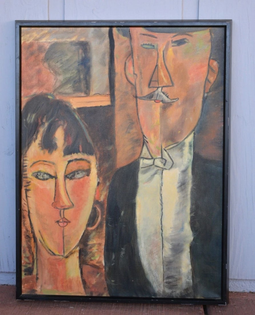 PEDEE - BRIDE AND GROOM - COPY OF ORIGINAL 1915 PAINTING BY MODIGLIANI: PEDEE - BRIDE AND GROOM - COPY OF ORIGINAL 1915 PAINTING BY MODIGLIANI This painting is a copy of the famous painting, "Bride and Groom", painted by Modigliani. Amedeo Clemente Modigliani was an Itali