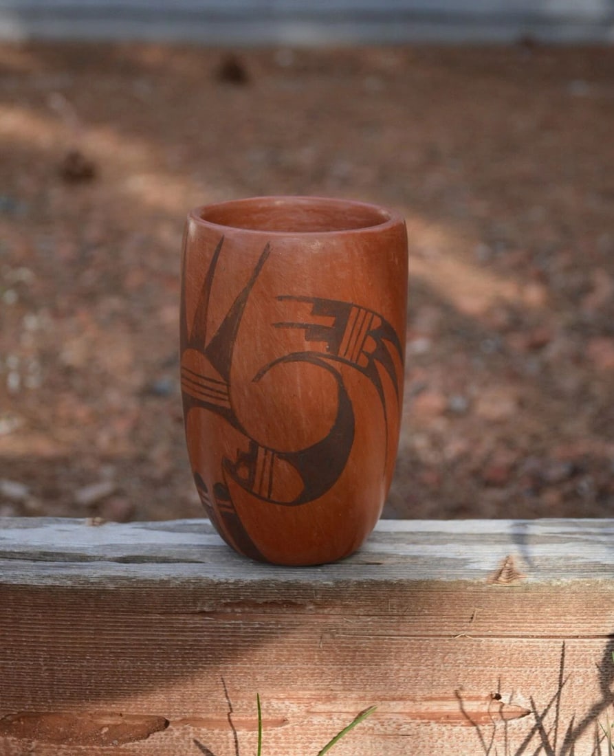 FRIEDA POLEAHLA (1918-1994) - HOPI POTTERY VASE - REDWARE - WING DESIGN - 5.75" (1 of 1)