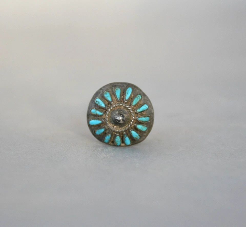 RARE OLD PAWN ZUNI STERLING SILVER PETIT POINT TURQUOISE HAIR PIN STICK - 4.25" (1 of 1)