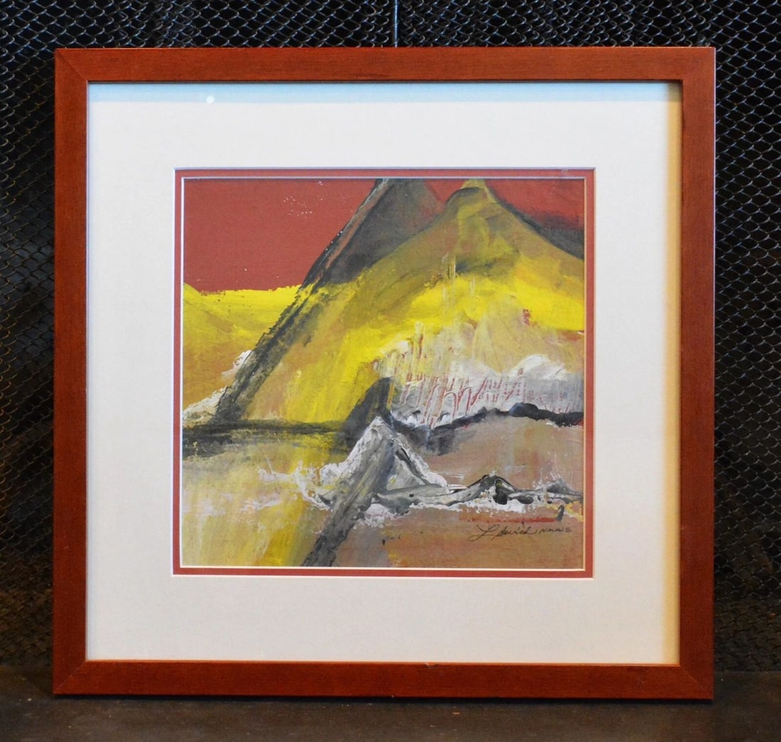 LYNDA C. BURCH - "ORO GRANDE" ABSTRACT LANDSCAPE PAINTING - WATERMEDIA - FRAMED (1 of 2)