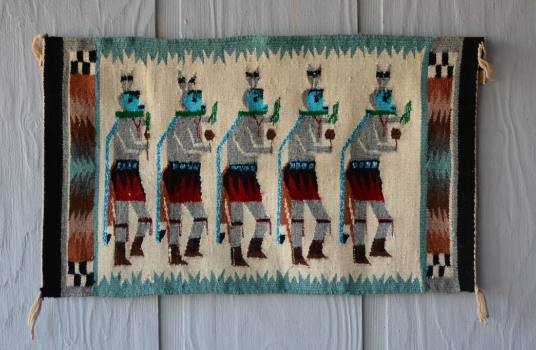 VINTAGE NAVAJO YEI BI CHEI RUG - 15" X 25.5": VINTAGE NAVAJO YEI BI CHEI RUG - 15" X 25.5" This vintage Navajo Yei Bi Chei Rug has been beautifully and tightly woven. It measures 15" x 25.5". It is in good vintage condition.