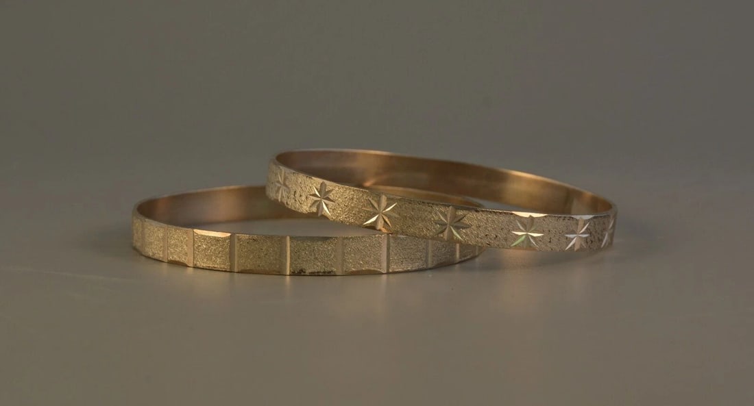 SET OF 2 - STERLING SILVER BANGLE BRACELETS - TAXCO MEXICO - 8 5/8" - TWO TREES (1 of 2)