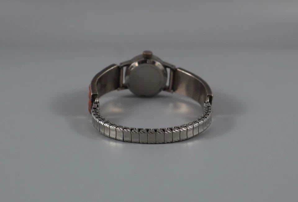 OLD PAWN ZUNI STERLING AND CORAL WATCHBAND WOMENS SWISS WATCH 17 JEWELS (1 of 1)