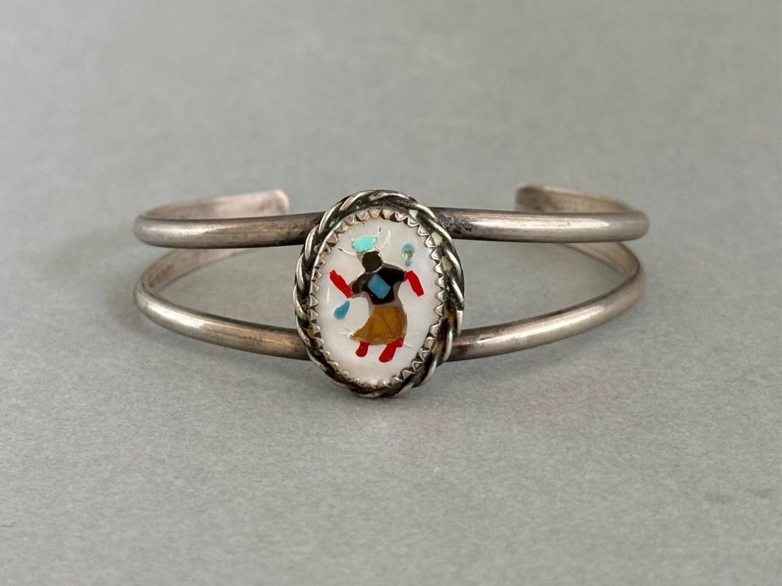 VINTAGE ZUNI STERLING SILVER WITH INLAID GHAN DANCER BRACELET (1 of 2)