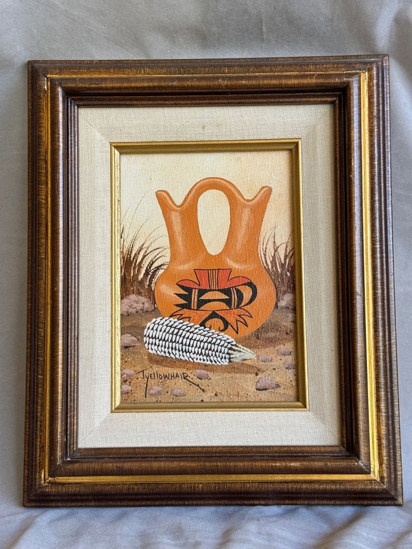 NAVAJO ARTIST JIMMY YELLOWHAIR PAINTING WEDDING VASE: NAVAJO ARTIST JIMMY YELLOWHAIR PAINTING WEDDING VASE Navajo Artist Jimmy Yellowhair Painting 7" Tall x 5" Wide
