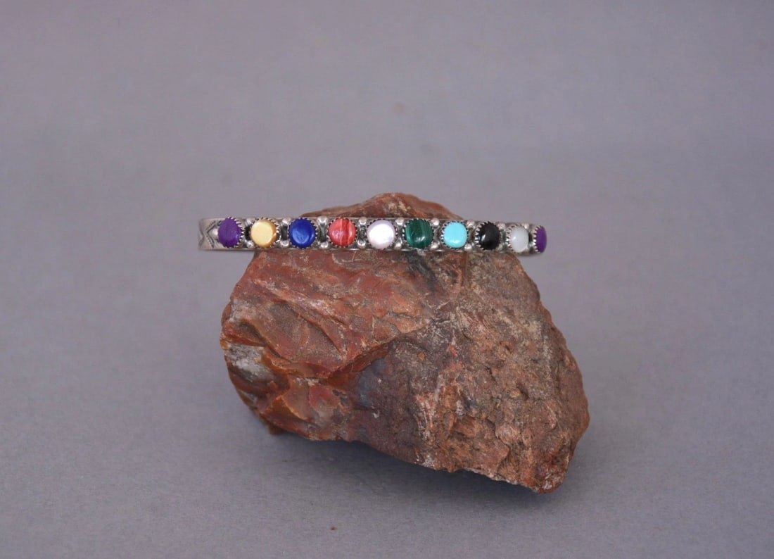 ANTOINETTE PLATERO - MULTI GEM STONE SILVER BRACELET - LAGUNA PUEBLO - 6.5" (1 of 1)