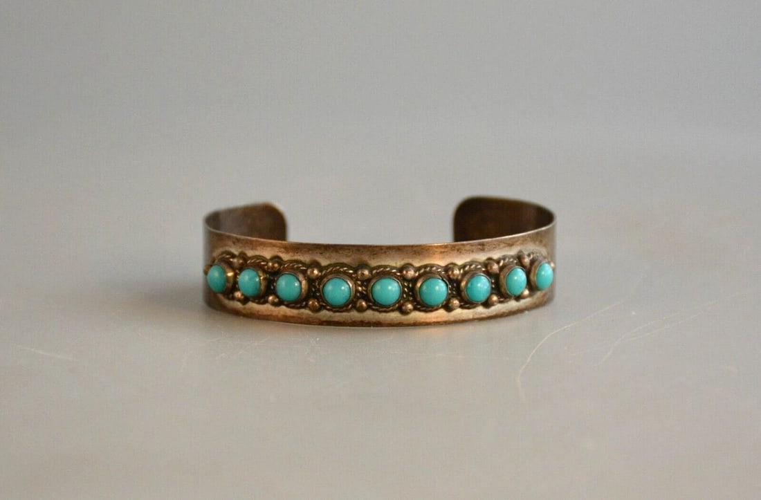 OLD PAWN STERLING SILVER BRACELET - TURQUOISE .MEXICO - EAGLE 23 - 6 1/8" (1 of 1)