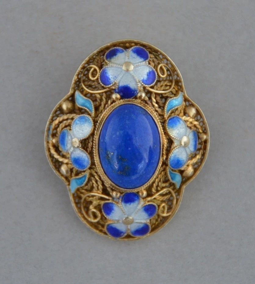 VINTAGE VICTORIAN STYLE BLUE LAPIS DRESS SCARF CLIP / PENDANT - FILAGREE ENAMEL (1 of 1)