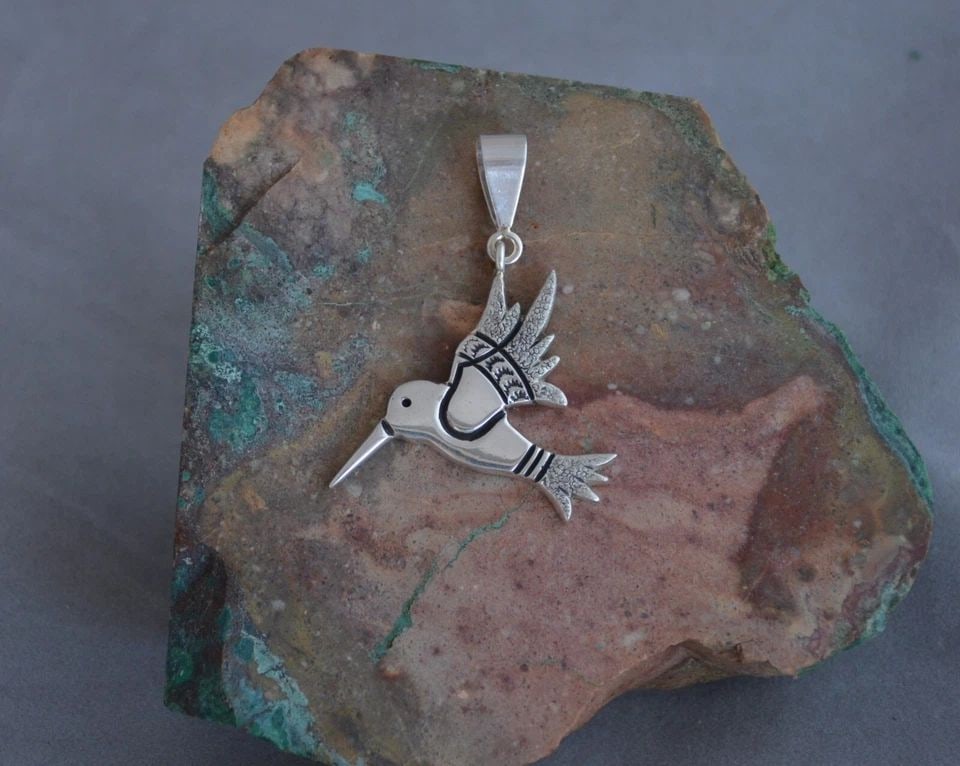 NORMAN WOODY - NAVAJO STERLING SILVER PENDANT - HUMMINGBIRD - 2" TALL (1 of 1)