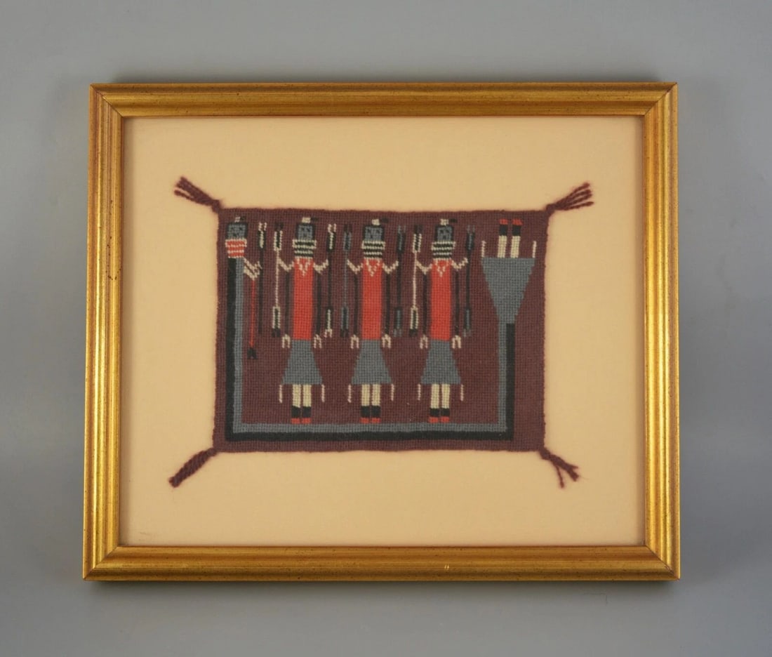 MINIATURE OF NAVAJO RAINBOW YEI IN NEEDLEPOINT - TEXTILE - BEAUTIFULLY FRAMED (1 of 2)