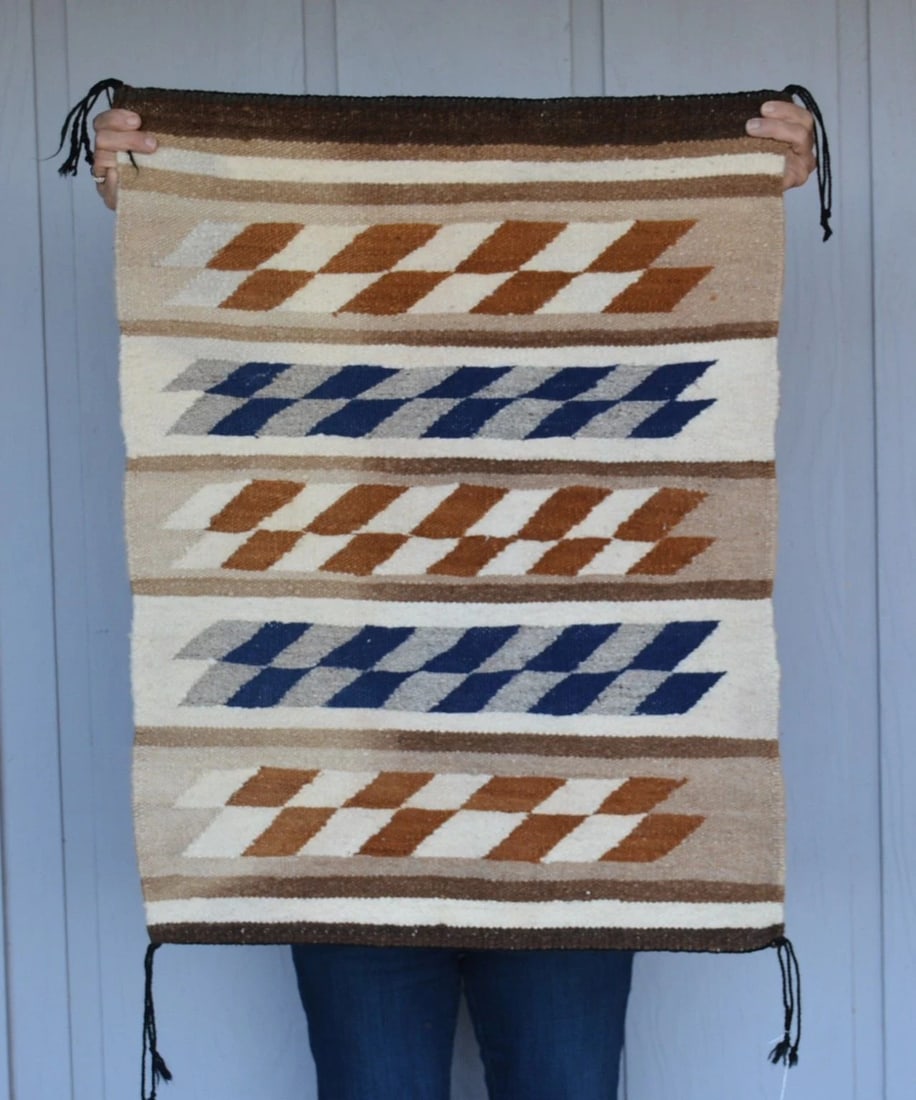 VINTAGE NAVAJO RUG - SLANTED CHECKERBOARD BANDED DESIGN - 31.5" X 24" (1 of 1)