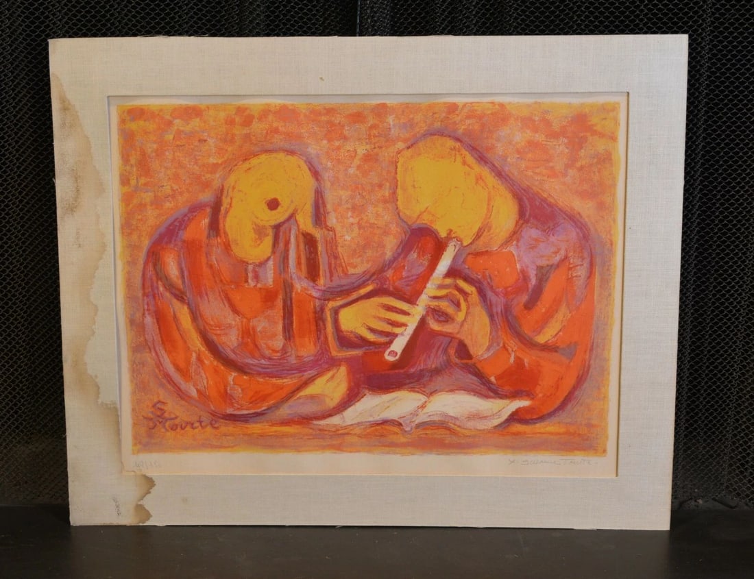 SUZANNE TOURTE (1904-1979) - LITHOGRAPH PRINT - "FLOUTIST" FLUTE PLAYER - 1966 - 2