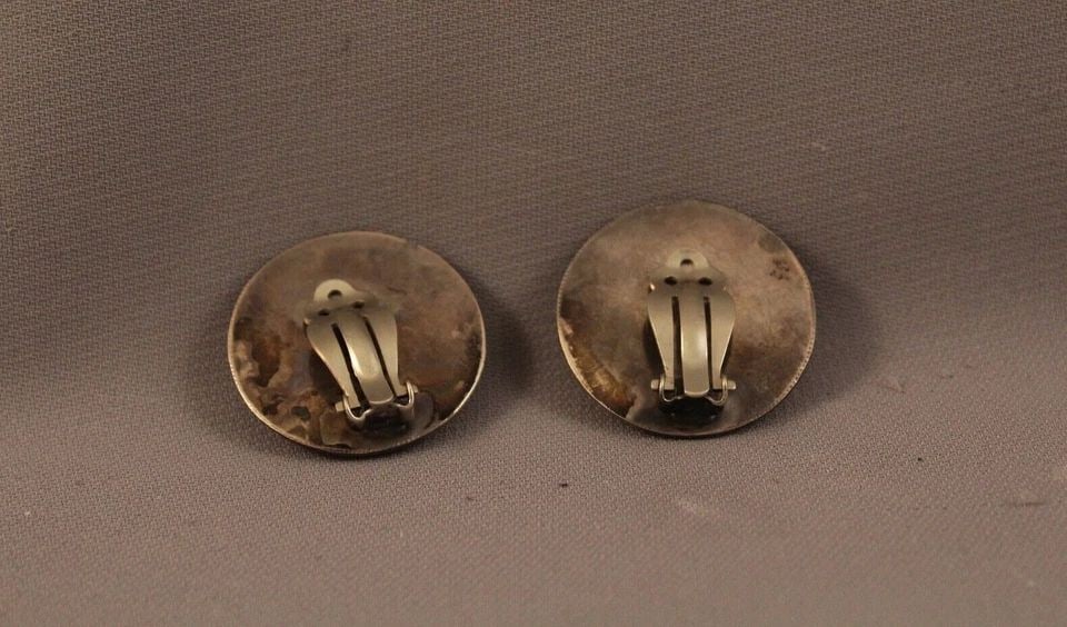 OLD PAWN NAVAJO STERLING SILVER CONCHO EARRINGS -: OLD PAWN NAVAJO STERLING SILVER CONCHO EARRINGS - Item Description: 1 1/8" width