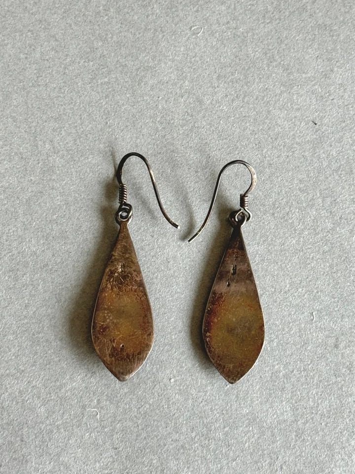 VINTAGE NAVAJO STERLING SILVER WITH TURQUOISE EARRINGS 1 3/4" DROP (1 of 2)