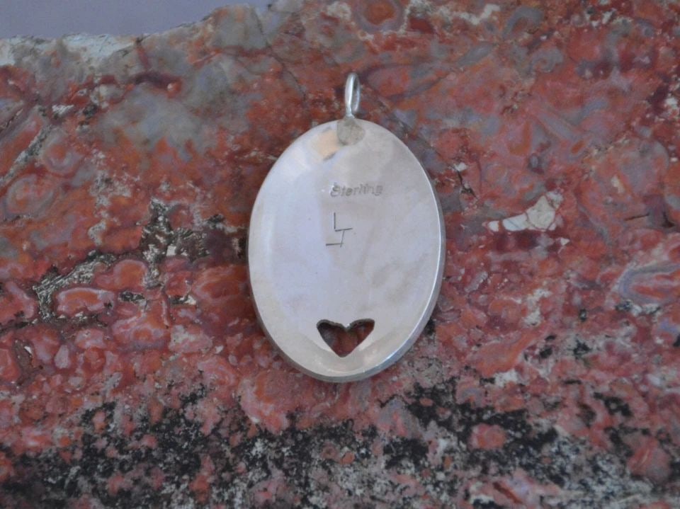 HOPI STERLING SILVER PENDANT - PAHO - PRAYER STICK HEART - 1 3/8" TALL - SIGNED (1 of 2)