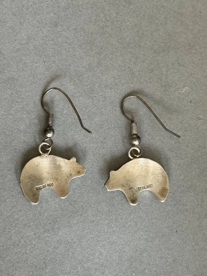 VINTAGE HOPI STERLING SILVER BEAR EARRINGS (1 of 2)