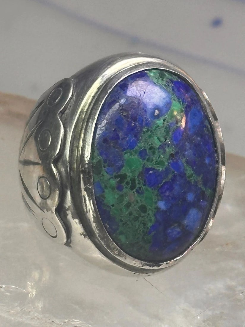 NAVAJO RING BY ADAM FIERO AZURITE RING HEAVY BAND SIZE 7 STERLING SILVER WOMEN M (1 of 1)