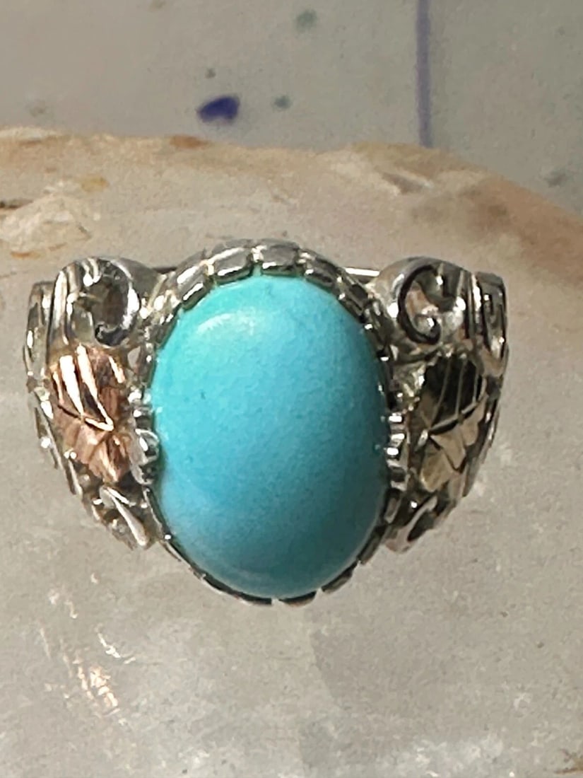 BLACK HILLS GOLD RING SIZE 8 TURQUOISE LEAVES BAND STERLING SILVER 12K WOMEN (1 of 1)