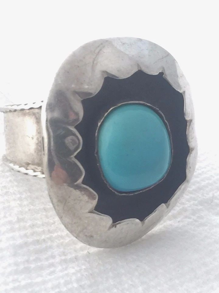 VINTAGE STERLING SILVER SOUTHWEST LARGE TURQUOISE SHADOW BOX RING SIZE 11 8.8G (1 of 2)