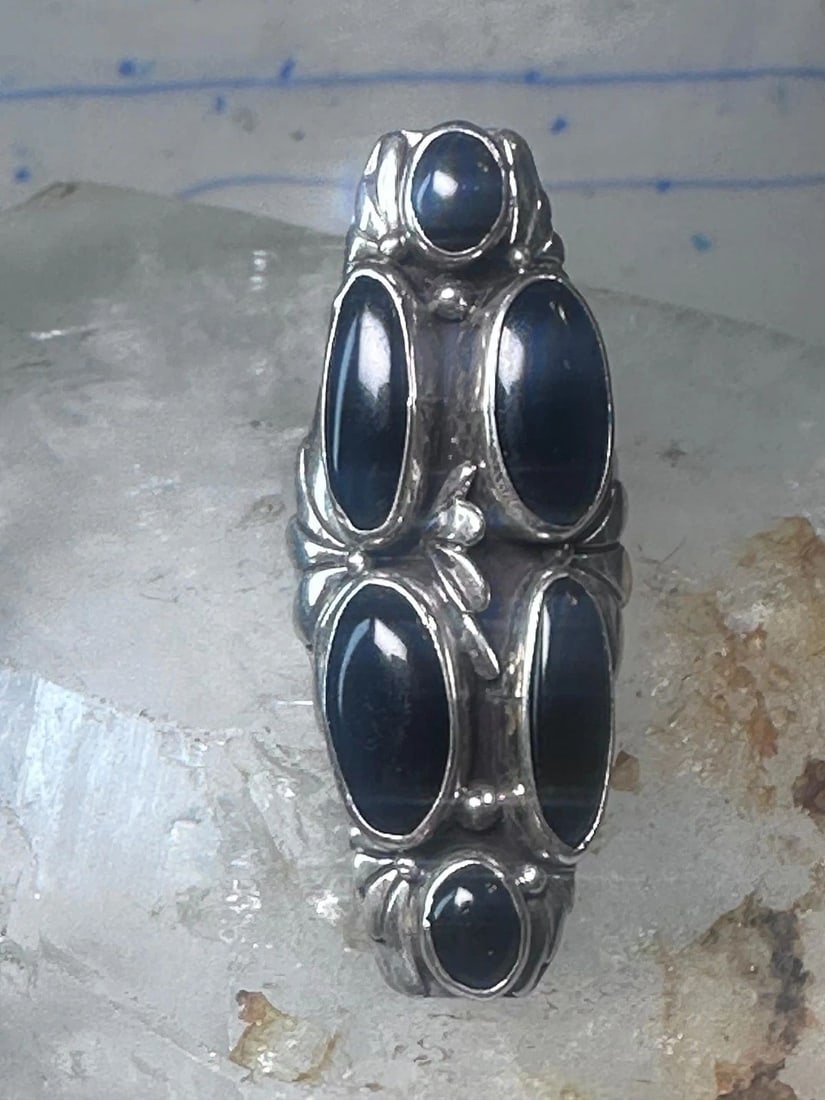 VINTAGE ONYX RING LONG SOUTHWESTERN SIZE 6.75 STERLING SILVER WOMEN (1 of 1)