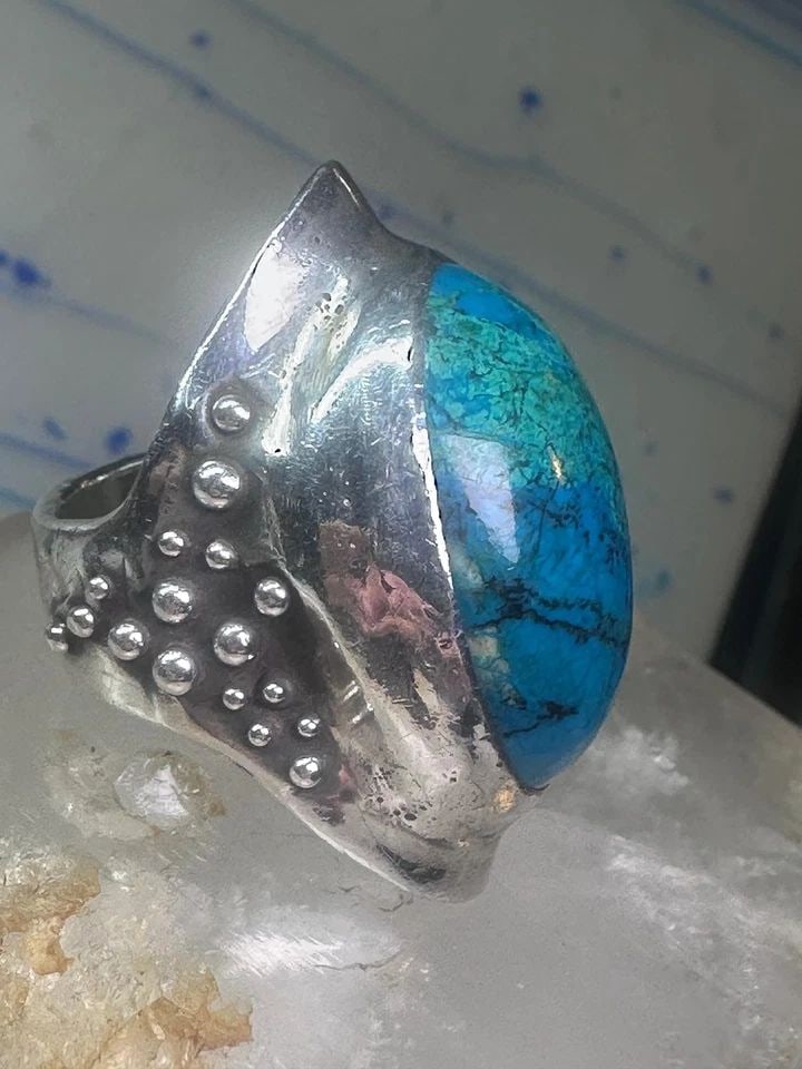 TURQUOISE RING BULKY BOHO BAND SIZE 7 STERLING SILVER WOMEN GIRLS (1 of 1)